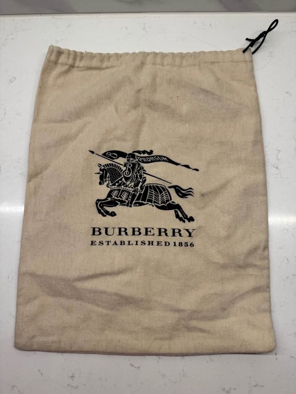Burberry Vintage Beige Flannel Dust Bag 14x9 Drawstring Equestrian Knight Logo